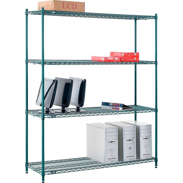 Nexel Poly-Green, 4 Tier, Wire Shelving Starter Unit, 60W x 14D x 74H 14607G - main